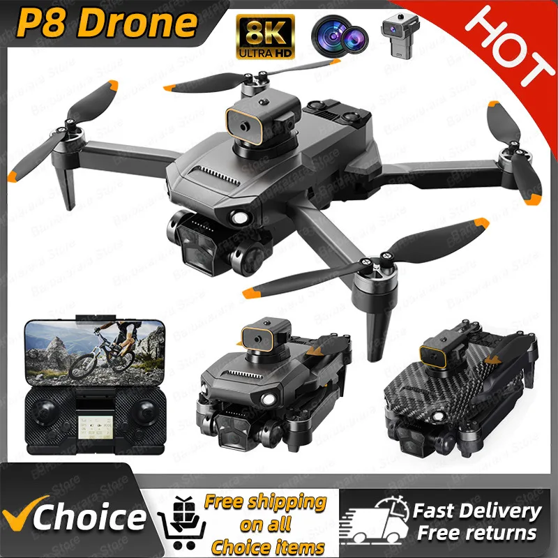 P8 Pro 4K Drone Professional Obstacle Avoidance 8K DualHD Camera 5G Brushless Motor Foldable Quadcopter Gifts Toys