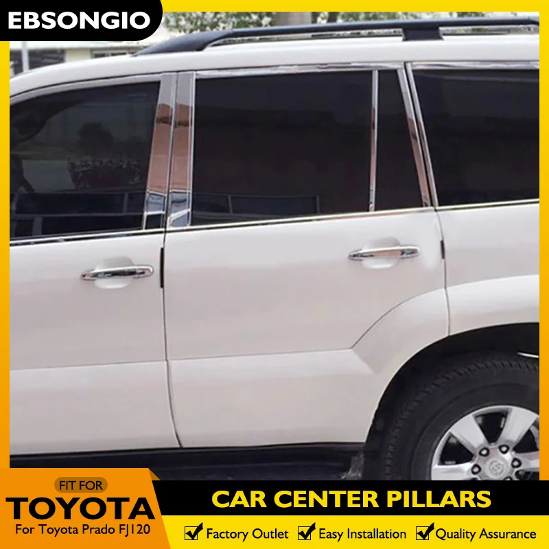 

10x Car Door Window Center BC Pillar Post Sticker Trim Mirror Effect Cover For Toyota Prado FJ120 FJ 120 Accessories 2003-2009