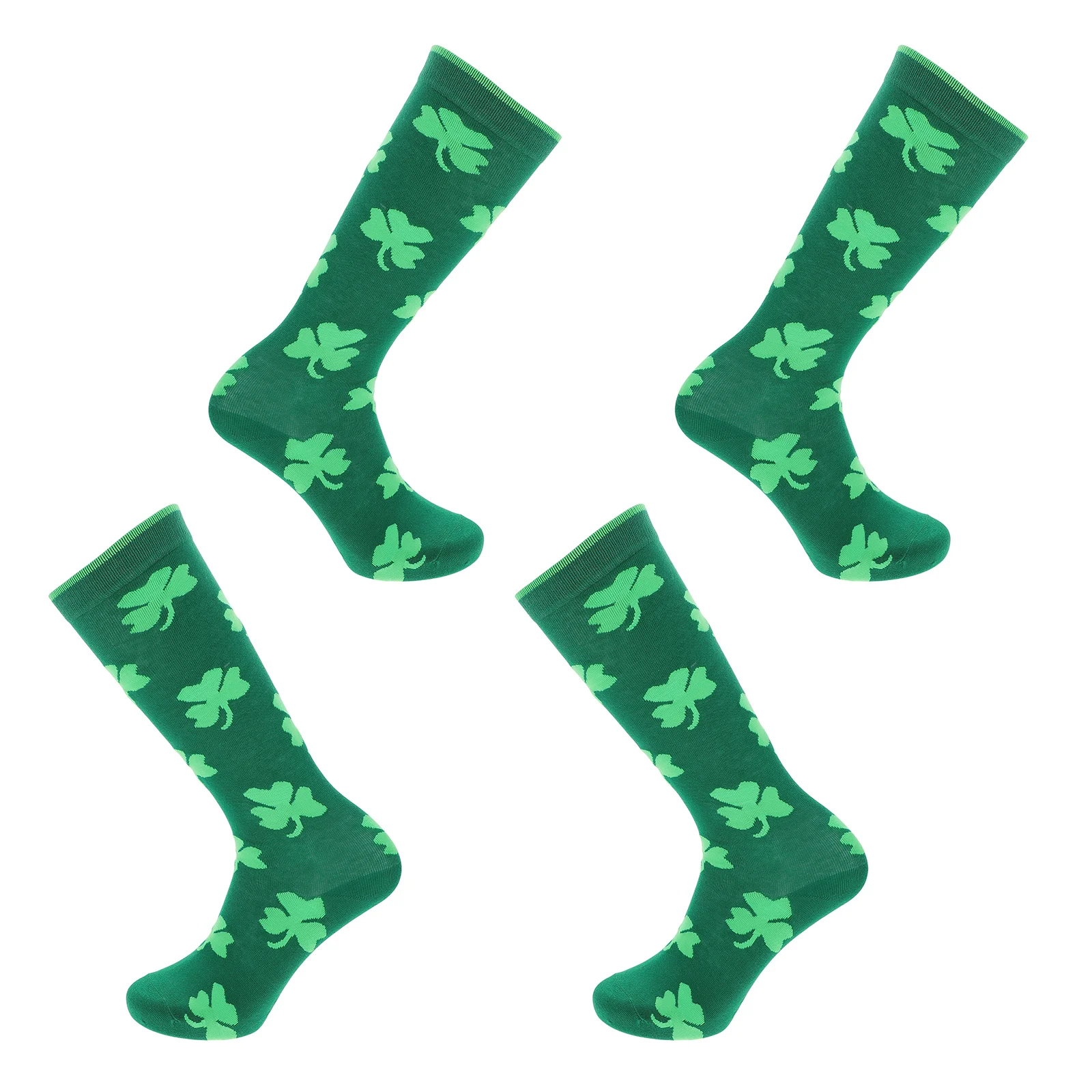 

2 Pairs Sports Socks Comfortable Stretchy Breathable Cotton Middle Tube Socks Shamrock Clover Pattern Patrick Day