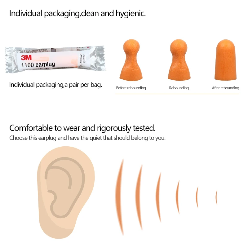 20 أزواج 3M 1100 أصيلة بطيئة Reboun رغوة لينة سدادات تخفيض الضوضاء Norope سدادات السباحة واقية غطاء للأذنين