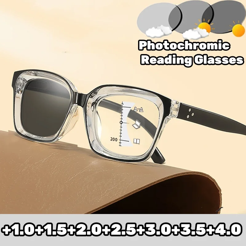 

Photochromic Multifocal Reading Glasses for Women Men Suqare Frame Progressive Presbyopia Glasses Ultralight Anti-UV Presbyopia