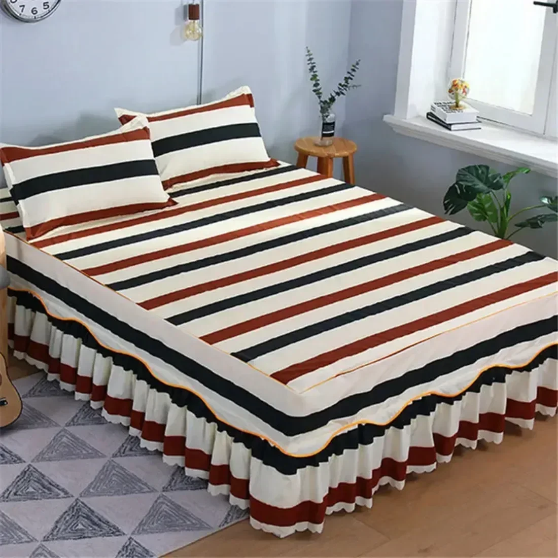 3PCS/Set Bed Sheet Set Flower Bedspread - Non-Slip Bed Dress Sheet for King/Queen Size 1.5M/1.8M/2M Beds Soft Home Bedding Cover