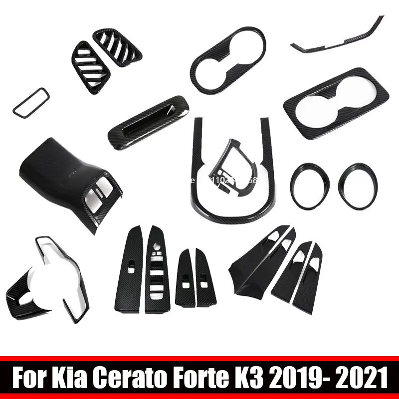 For Kia Cerato Forte K3 2019-2022 Carbonfiber Interior Accessories Window Control Panel Switch Cover Gear Shift Panle Vent Cover