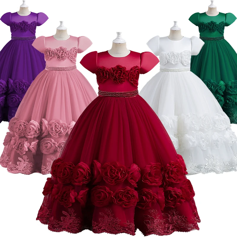 

3-12Years Elegant Flower Girl Formal Occasion Wedding Bridesmaid Dress Children Graduation Ceremony Host Stage Performance Gowns