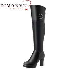 DIMANYU Thigh High Boots Women 2024 New Genuine Leather Women Winter Boots Thin Fleece Fashion Women's Over The Knee Boots Shoes