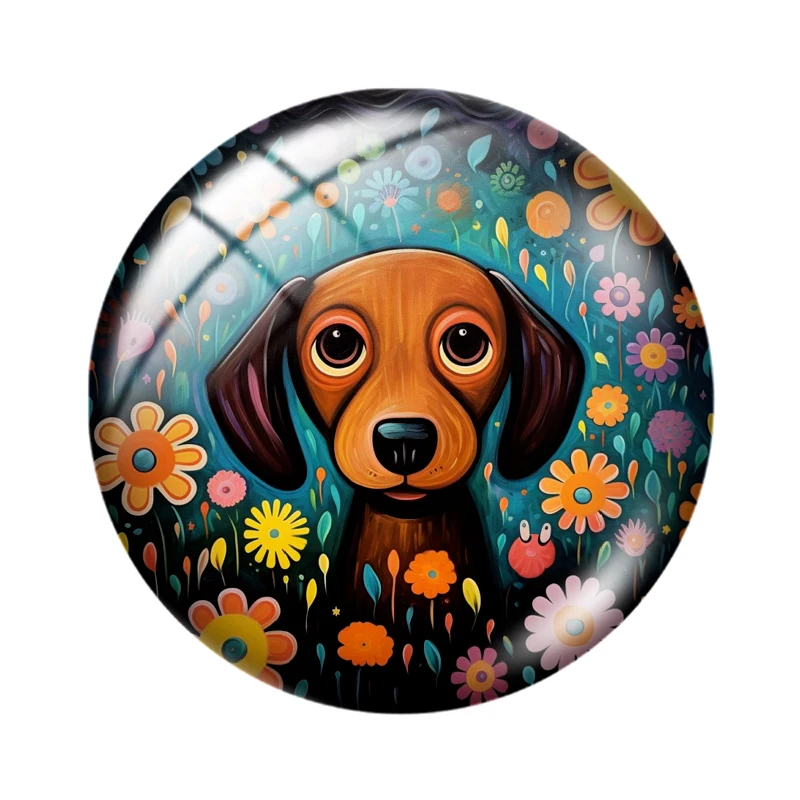 Dog Naive Art 10PCS 12mm/18mm/20mm/25mm Round photo glass cabochon demo flat back Making findings bracelets