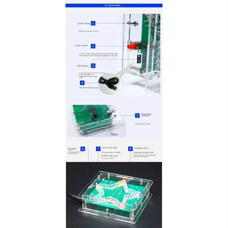 TFTP-2X Soldering Suite Colorful Five-Pointed Star LED Flashing Marquee Light Circuit Board Kit,Without Shell