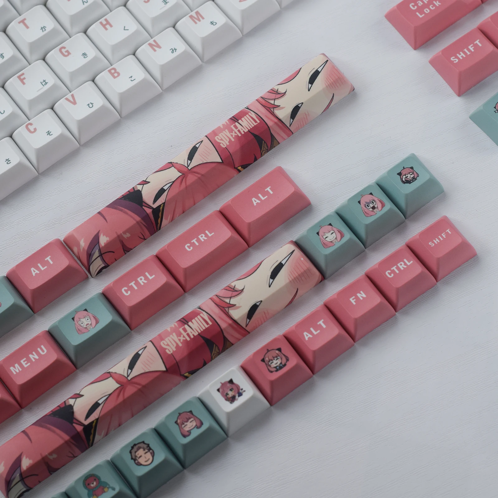 142 Keycaps Pbt Low Profile For Cherry Mx Mechanisch Toetsenbord Double-Shot Schattige Witte Rode Achtergrondverlichting Dye-Sub Key Caps Japanse Anime