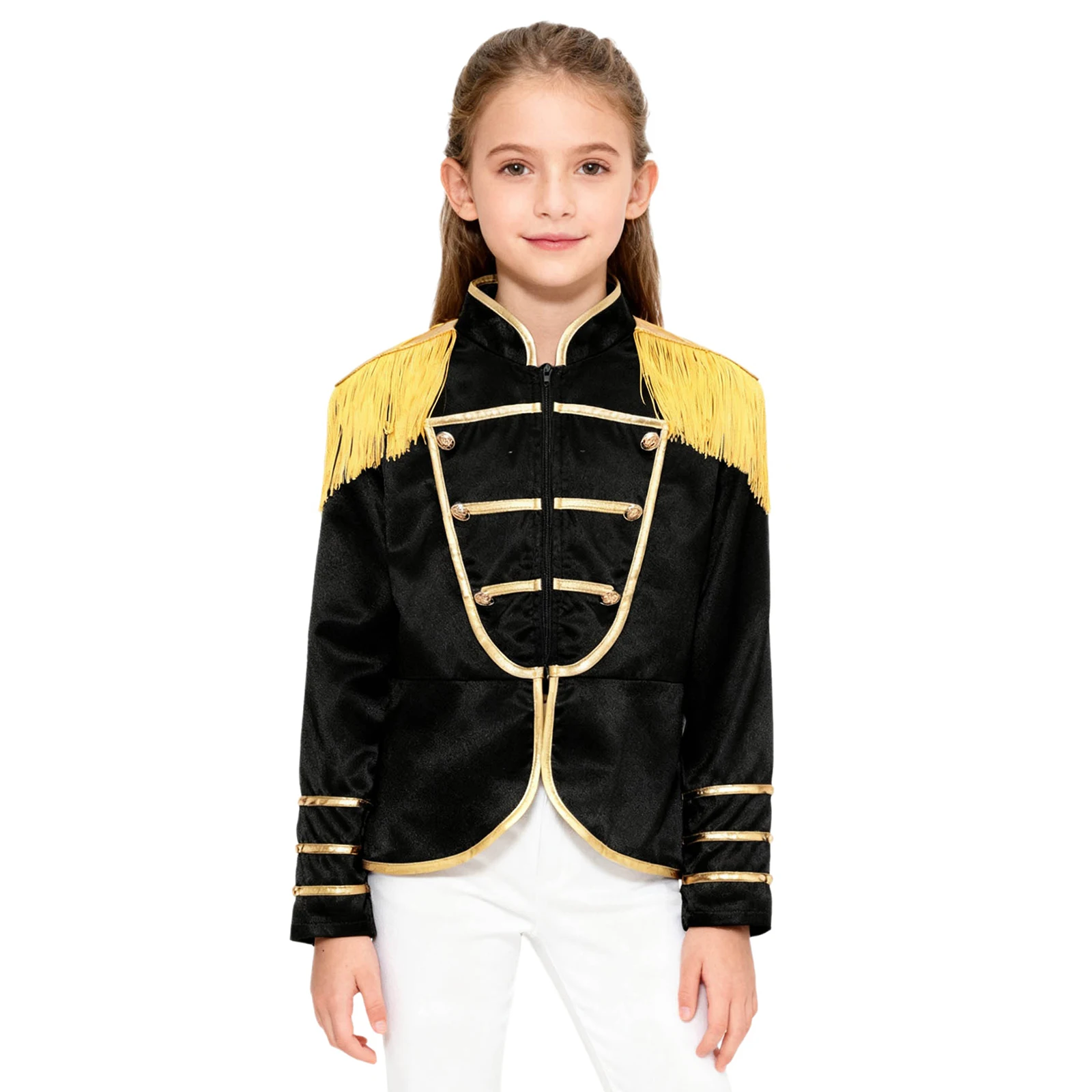 

Halloween Unisex Rock Band Drum Major Jacket Long Sleeve Fringe Tassel Epaulets Jacket Coat for Party Stage Performance Outfits
