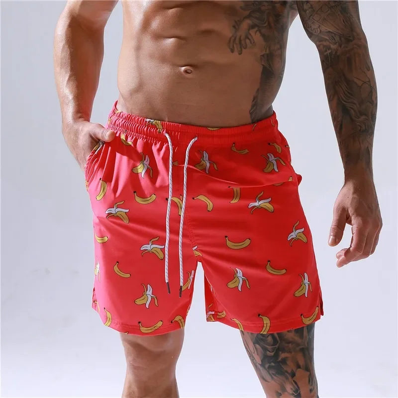 Fashion loose surf shorts, printed men's five-point men's large pants, beach belt lining B0216