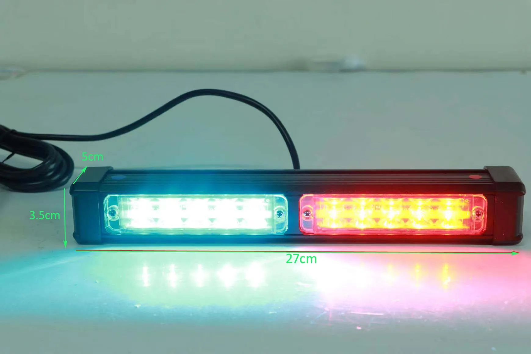 Luces LED de emergencia para coche, barra de luz estroboscópica de advertencia con soporte para ambulancia policial, resistente al agua, 27cm, 10LED