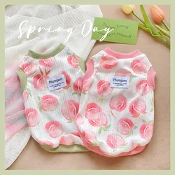 Pet Peach Printed Tank Top Cute Spring/Summer Top Bottom Coat Pet Clothes Thin Teddy Summer Clothes Small Dog Breathable