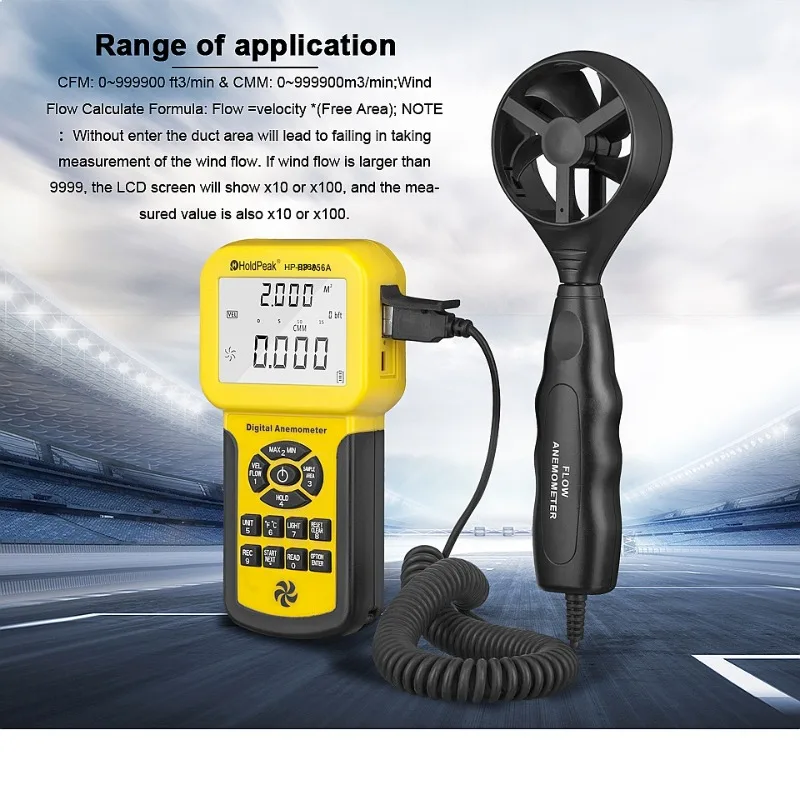 856-A AIR FLOW ANEMOMETER, Digital Wind Speed Meter CFM HVAC Air Velocity Temp