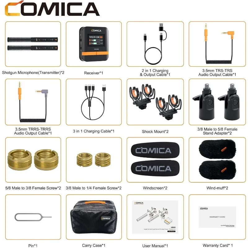ميكروفون VM40 Combo Shotgun، ميكروفون لاسلكي فائق القلب ثنائي القناة للكاميرا والهواتف الذكية والكمبيوتر الشخصي رائجة البيع #3