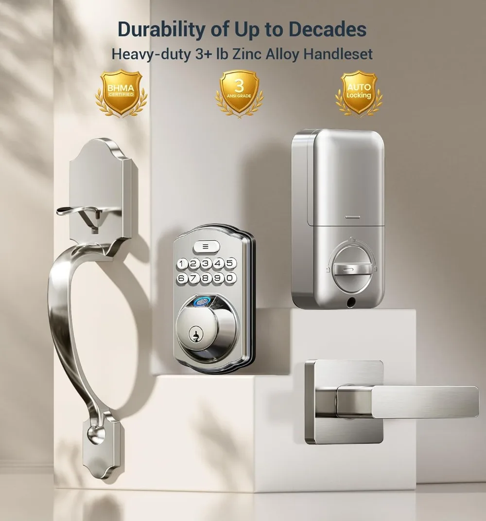 مجموعة قفل باب ذكي ببصمة الإصبع، دخول بدون مفتاح مع قفل تلقائي، مقبض رافعة ديدبولت للوحة المفاتيح الإلكترونية، سهل التركيب