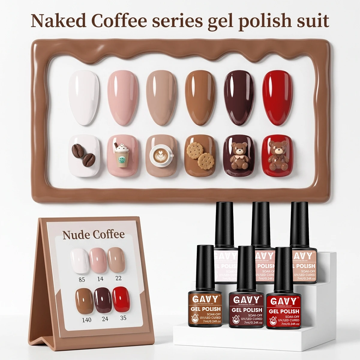 Sugar Scrub Coffee - ชุดยาทาเล็บเจล 6 สี โทนสีกาแฟและสีน้ำตาลแดง สำหรับฤดูใบไม้ร่วงและฤดูหนาว ยาทาเล็บเจล