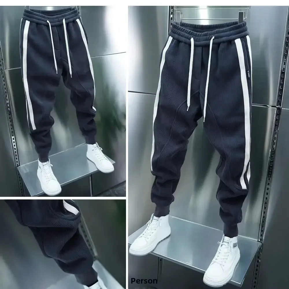 Autumn 2024 New Casual Pants For Men Trendy Loose-fit Straight-leg Striped Style Versatile Draped Wide-leg Trousers