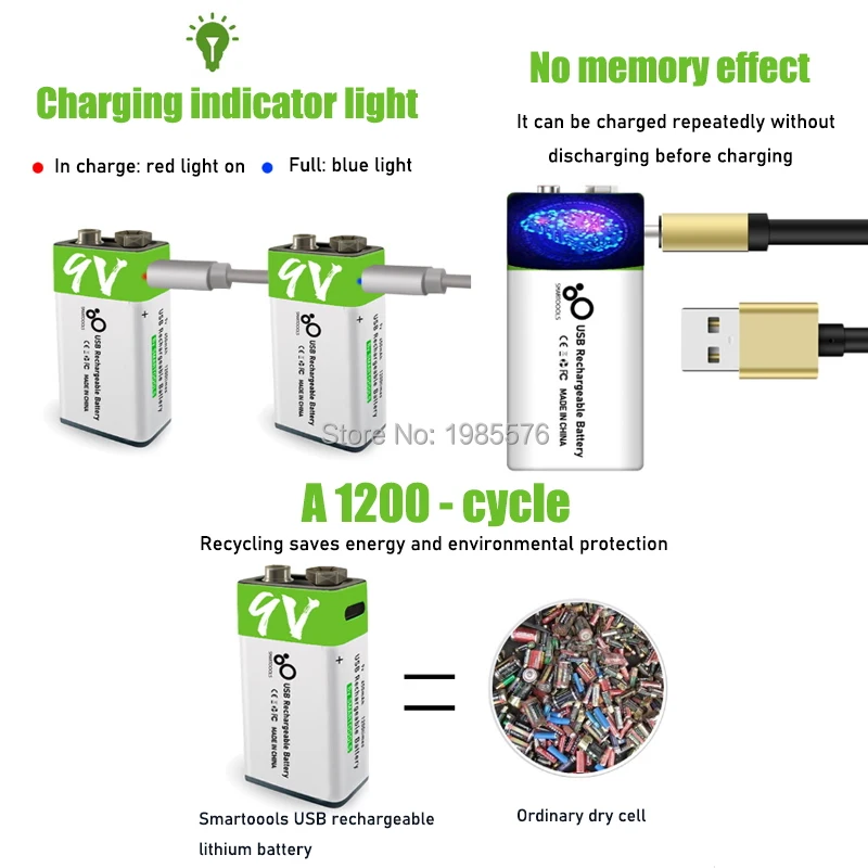 2-10 قطعة جديد 9 V 6F22 650mAh USB ليثيوم قابلة للشحن بطارية 9 V بطاريات ليثيوم أيون ل متعدد ميكروفون لعب التحكم عن بعد
