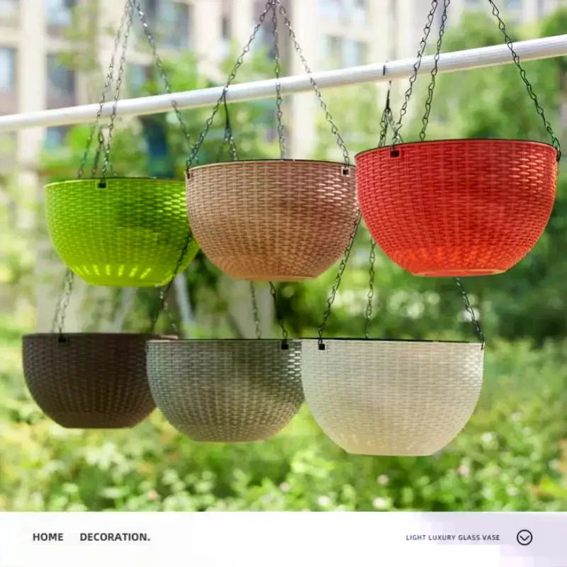 Hanging Flower Pot European Style 1 Set Honeycomb Imitation Rattan with Hanging Hook for Balcony Hanging Plants