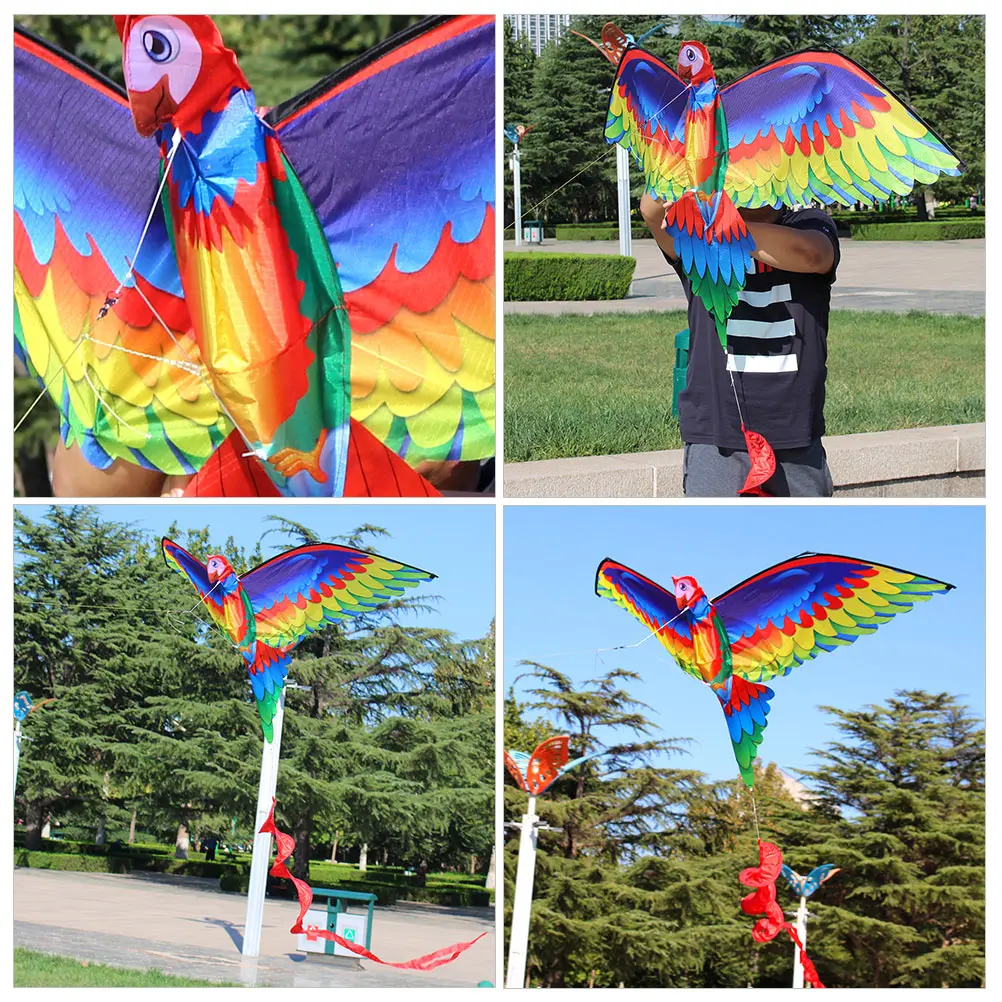 

Large Size Parrot Kite Kids Outdoor Toy Three-dimensional High-quality Glossy Plaid Cartoon Child Funny Long Tail