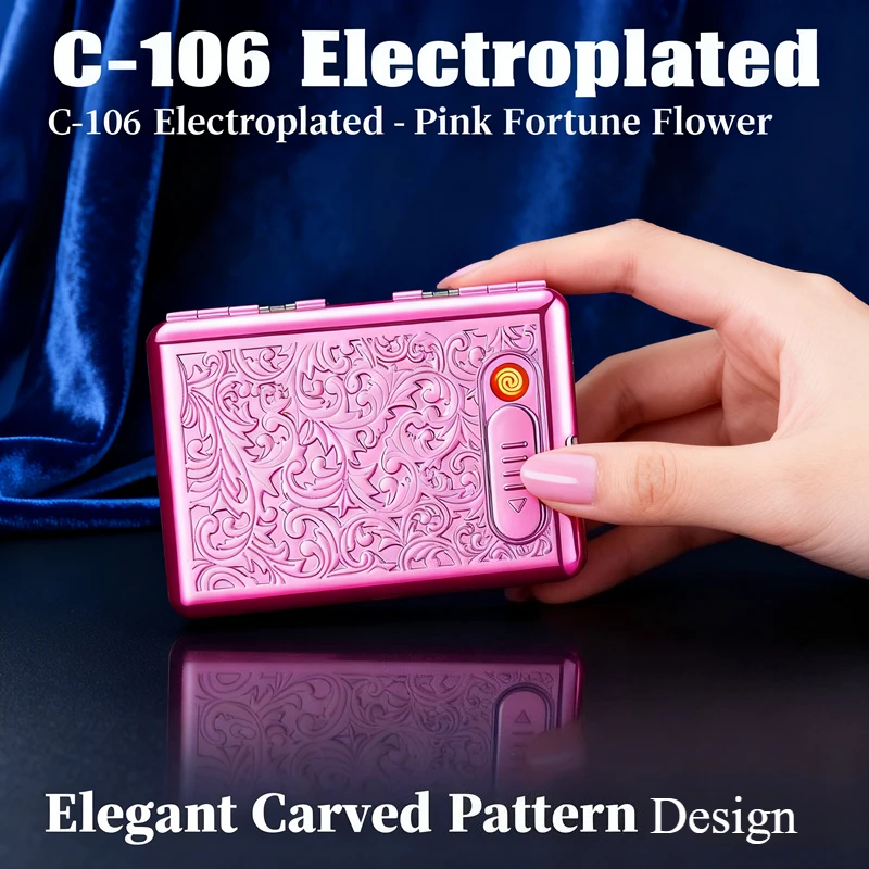 

Portable Rechargeable Lighter Cigarette Box - Double Open, Holds 20 Thick Cigarettes, Men's Large Capacity Cigarette Clip