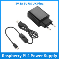 Raspberry Pi 4 Power Supply 5V 3A EU US UK AU Plug with Switch USB Type C Power Cable for Raspbery Pi 4 Model B Orange Pi Zero 2