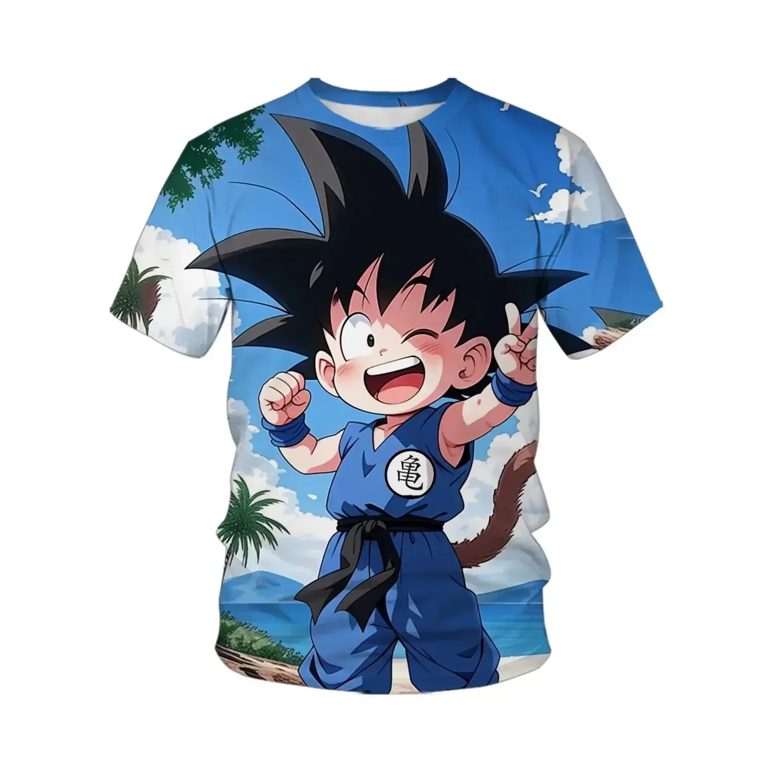 new modelSummer Dragon Ball Tower Theme Trendy 3D Printed Breathable Boys' and Girls' T-shirts, Parent Child Tops