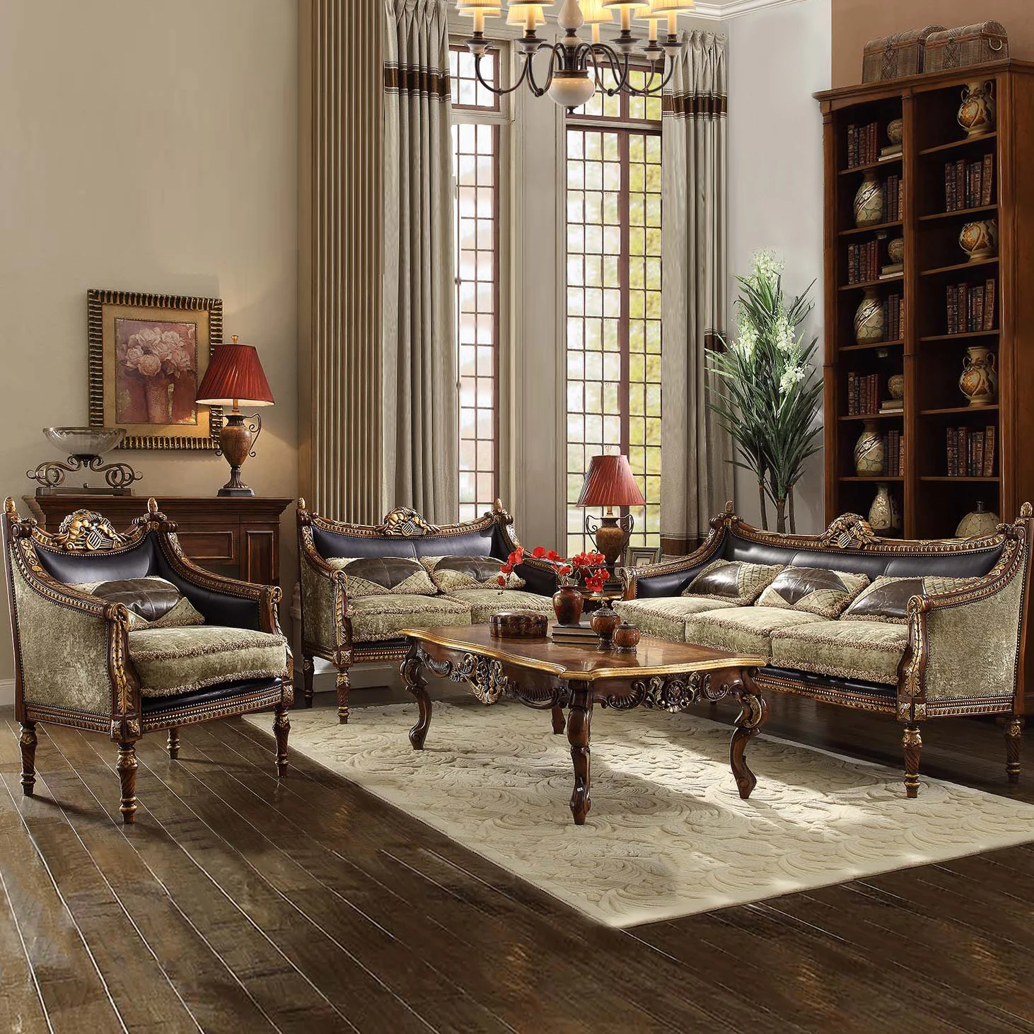 

Living room furniture European-style retro reddish brown low-key luxury texture front cowhide leather plus cloth villa sofa