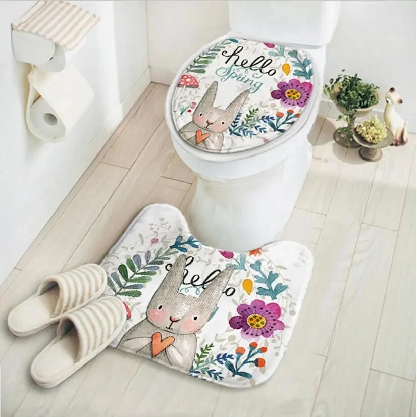 2 pcs/set Cartoon Rabbit Bathroom Carpet Set,Comfortable Mat Toilet,Cheap Bathroom Rugs,Bath Mats and Toilet,Tapis Salle de Bain