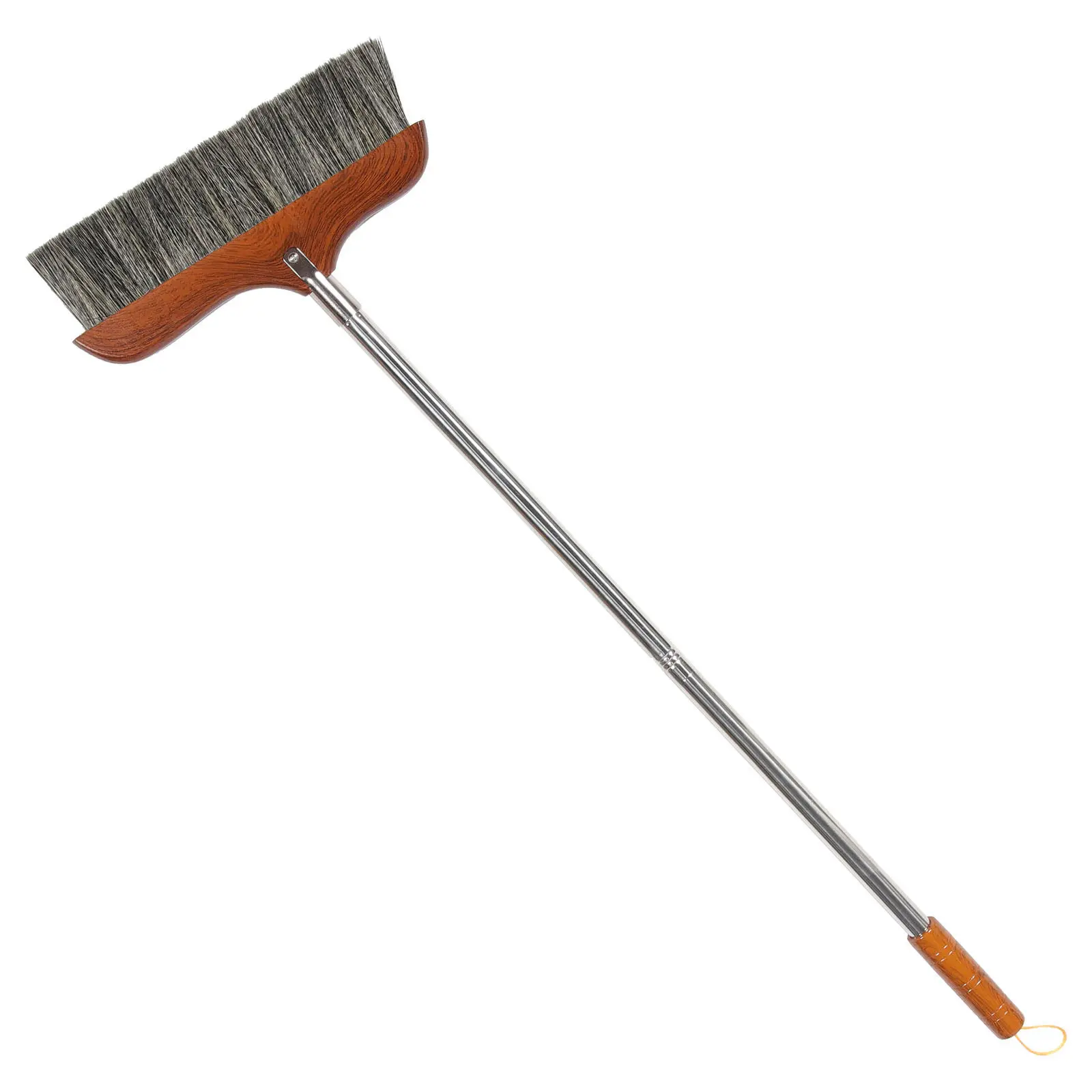 Heavy Duty Bristle Broom with Stainless Steel Frame Wood Handle Small Space Saving Floor Sweeper for Kitchen Bathroom Driveway
