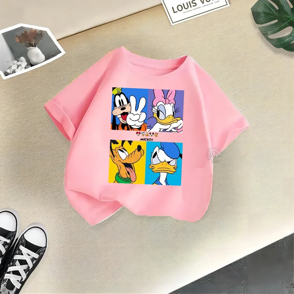

Disney Kids Summer 100% Cotton T-shirt Donald Duck Print Youth casual cotton T-shirt boys and girls baby crewneck top
