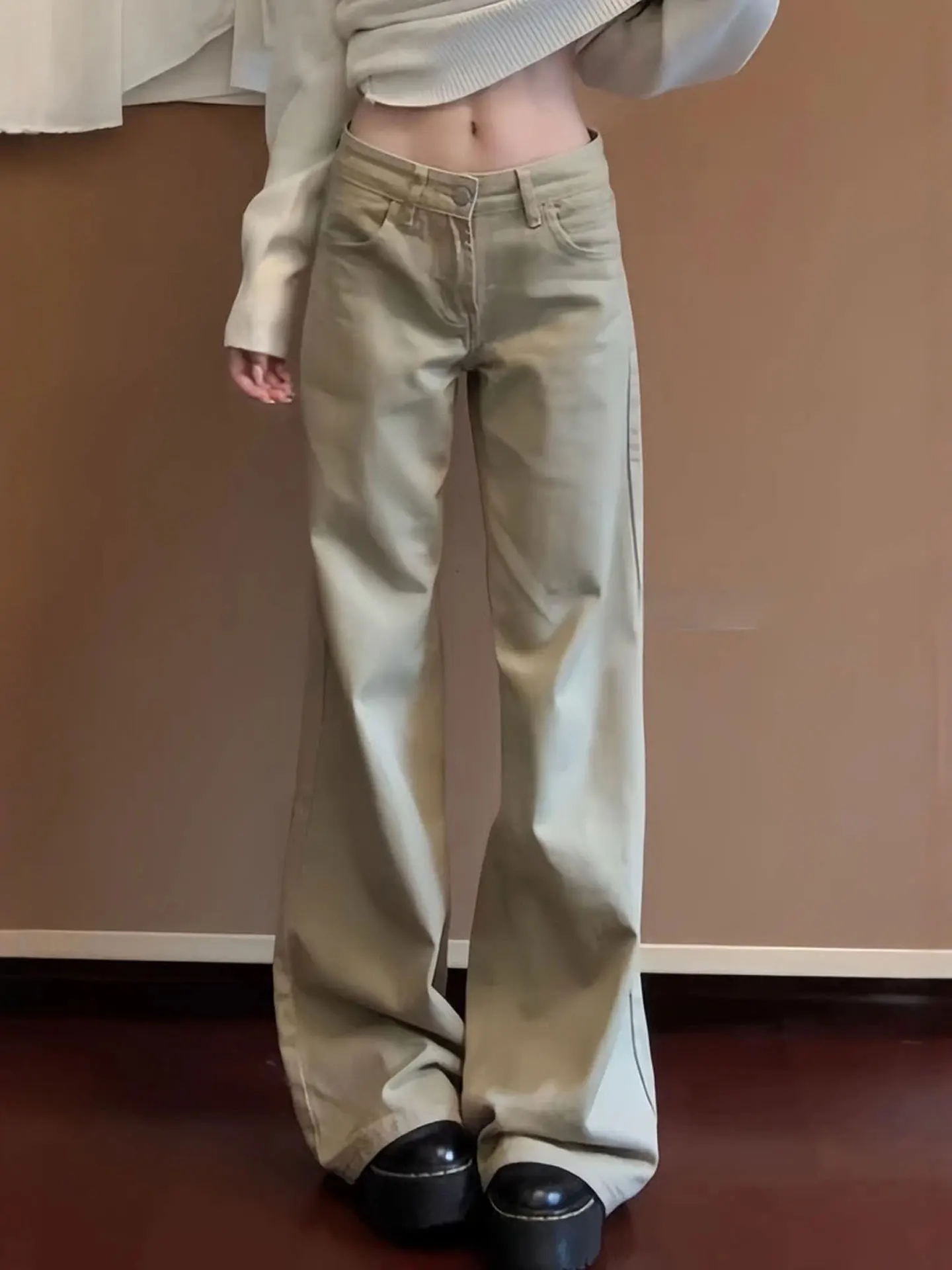 

Low Waist Fleece Lined Bootcut Jeans Women's plus Size Autumn Winter Denim Pants Vintage Style Wide Leg Pants Casual Wear