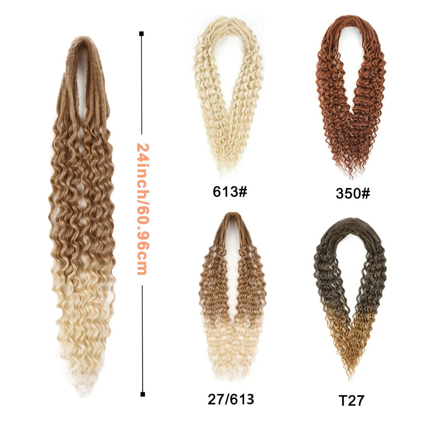 1Pack Ocean Wave Crochet Hair, 24Inch Bohemian Deep Wave Synthetic Curly Crochet Hair Extensions (613#, 350#, T27, 27/613)