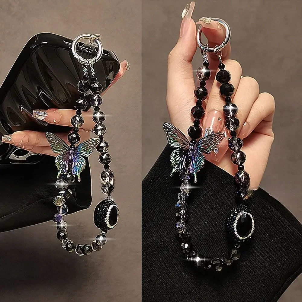 

Cute Butterfly Crystal Beaded Phone Chain Women Fashion Luxury Hand-beaded Pendant Wrist Short Hanging Rope Bag Accessories