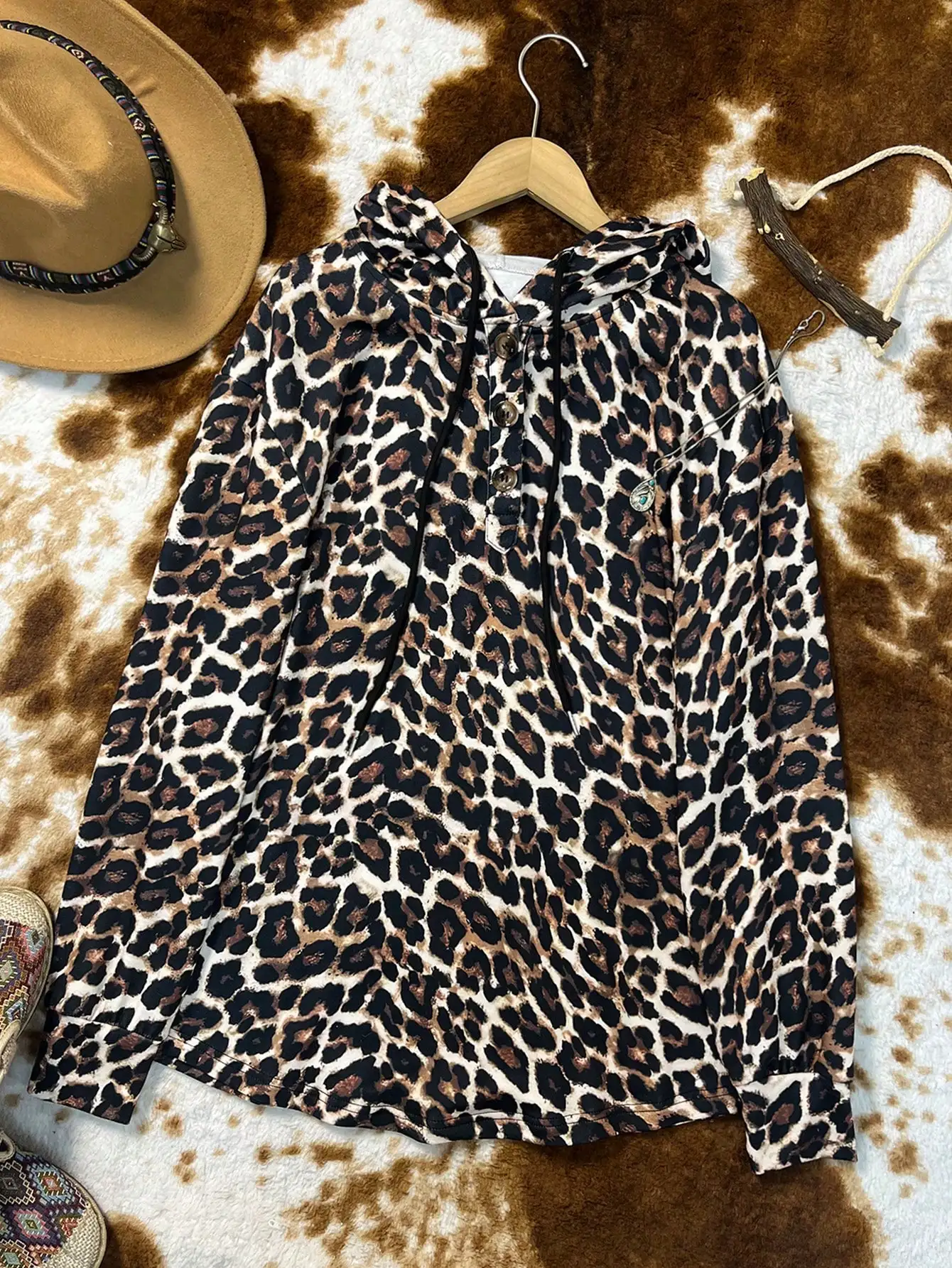 Sweat à capuche imprimé ethnique occidental pour femmes, sweat-shirt décontracté rétro imprimé, vêtements pour femmes