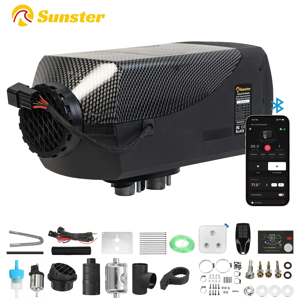 8KW Diesel Air Heater 12V/24V Ultra Quiet Night Heater With Bluetooth/LCD/Remote Control/Ventilation Mode For Motorhome Truck RV