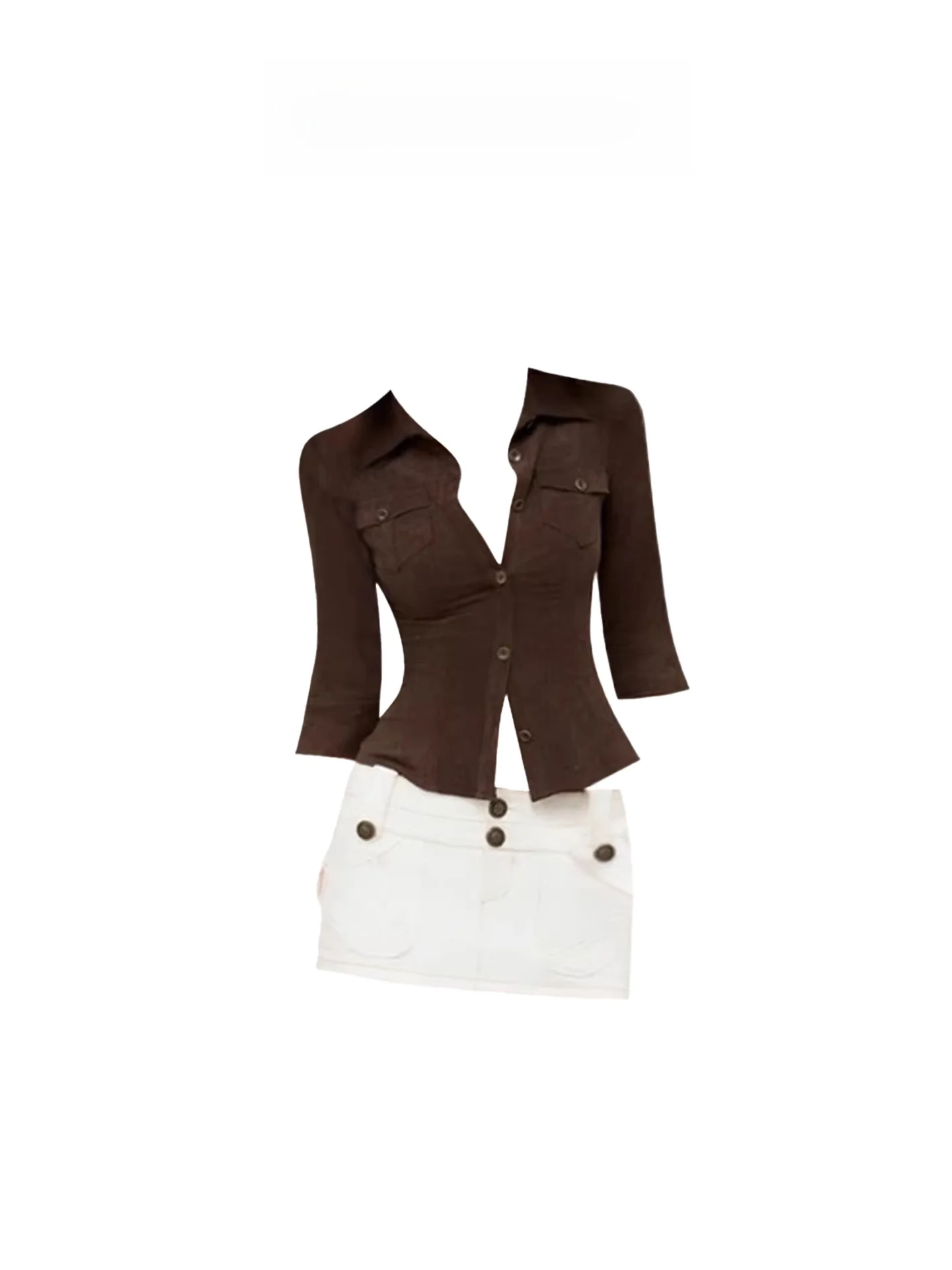 

HEZA American Retro Brown Suede f Sve irt Women Summer Spicy Slim Fit ort Skirt Set High Waist Bodycon Dr