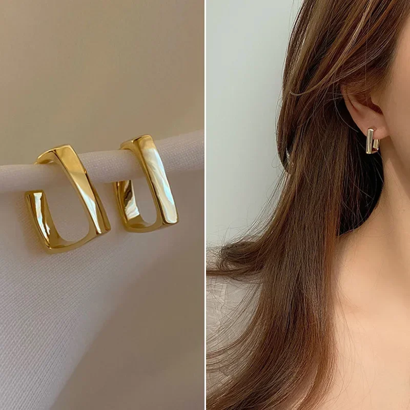 Round Hollowe Irregular Aquare Geometric Square Metal Dangle Earrings for Women Gold Color Silver Color Advanced Ear Accessories