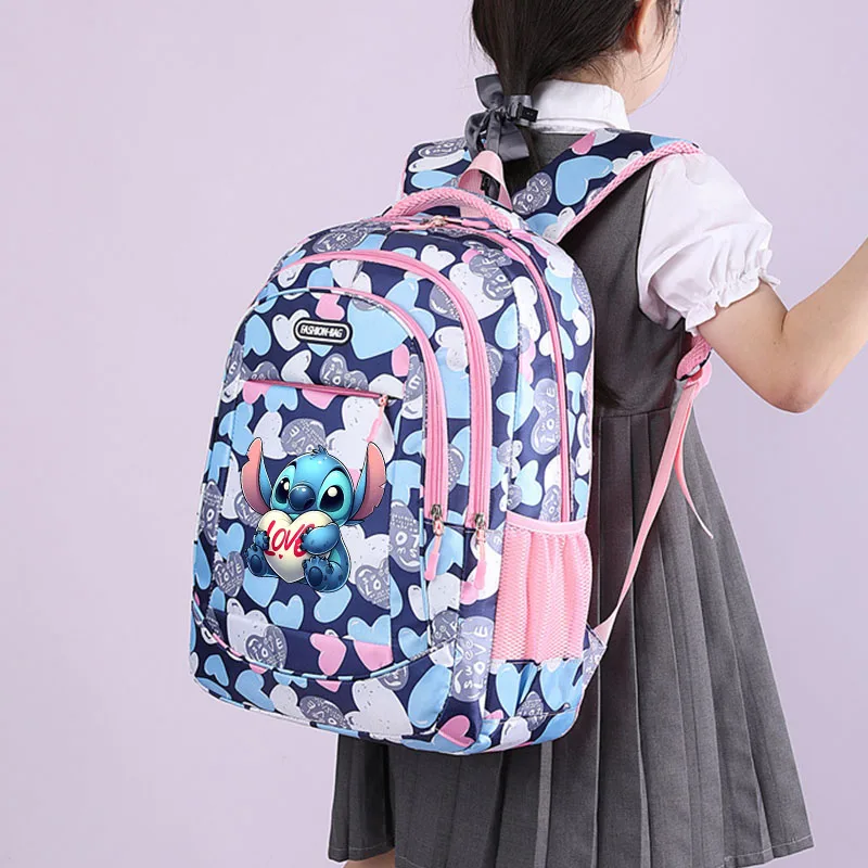 Disney Stitch Student Schoolbag Large Capacity Cartoon Angel Women Backpack Fashion Teenage Girl Book Bags Cute Study Gifts