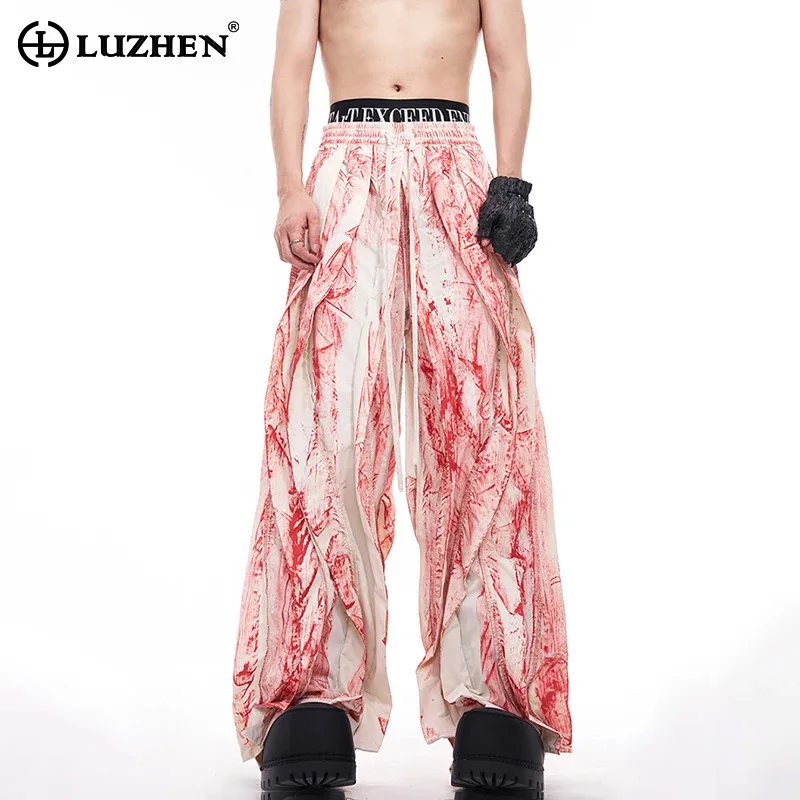 LUZHEN 2025 Spring Loose Wide Leg Pants Scrawl Pleated Personalized Handsome Male Wide Leg Trousers High Street Clothes LZ8091