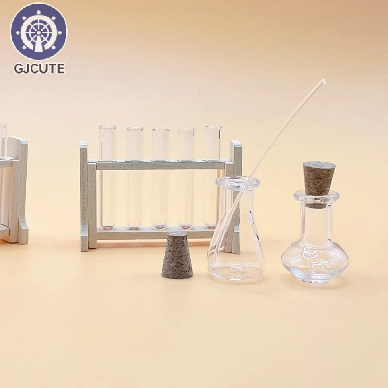 1:12 Dollhouse Miniature Laboratory Tool Set Mini Test Tube Rack Dropper Measure Cup Model Dolls House School Scene Toys