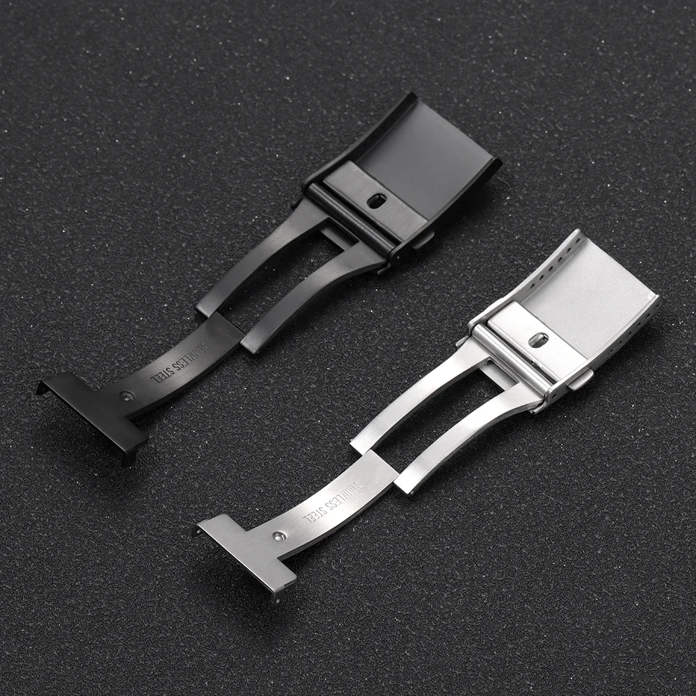 Watchdives Watch Clasp 18mm 20mm 22mm Silver Folding Safety Milled Clasp Replacement Stainless Steel Deployant Watch Buckle