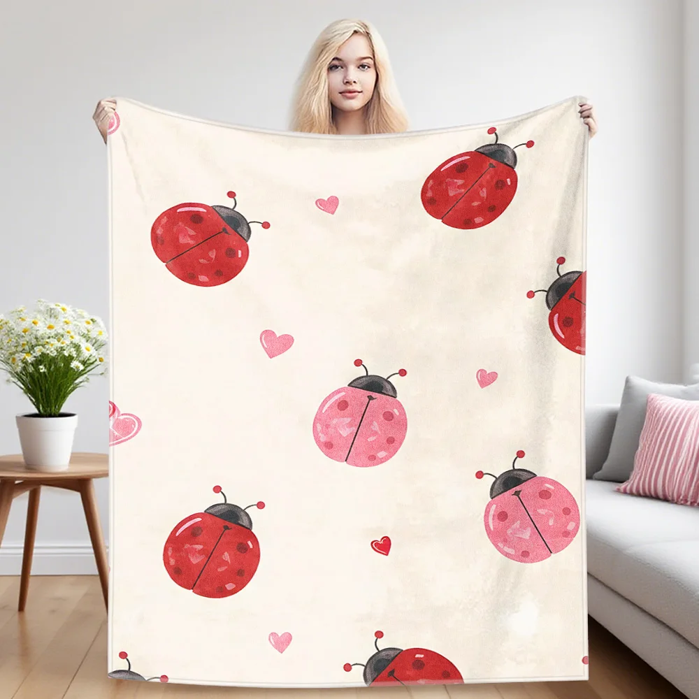 Ladybugs Warm And Soft Halloween And Christmas Sofa Decoration Gift With Flannel Blanket