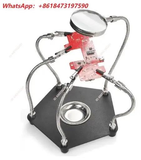 3X Magnifying Glass Helping Hands Soldering Stand Station PCB Holder Flexible Arms Metal Base Storage Tray for Electronic