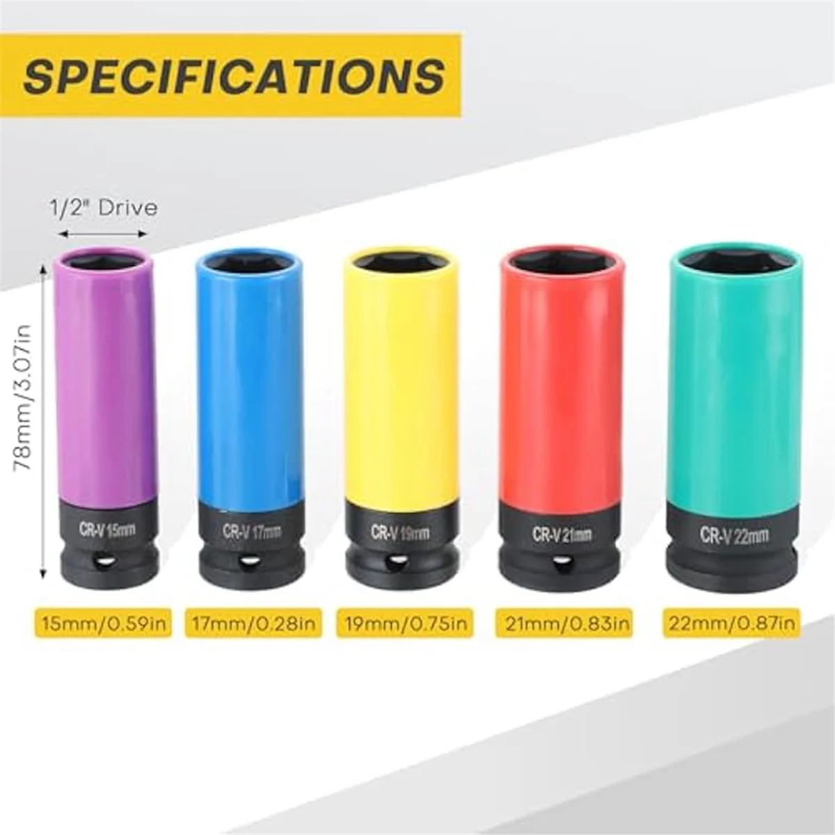 Imagem -05 - Wheel Protector Impact Socket Grupo Drive Lug Nut Socket Color-coded Manga Protetora 15 mm 17 mm 19 mm 21 mm 22 mm