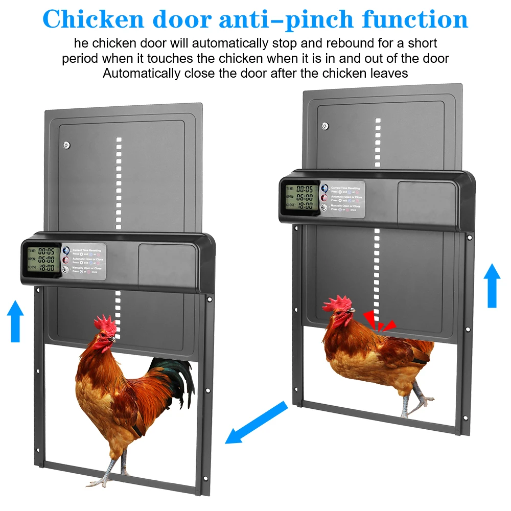 Sicherheitstor, Anti-Klemmfunktion, LCD-Display, für kleine Haustiere, gesteuert, offen, automatische Hühnerstalltür, einziehbare Tür