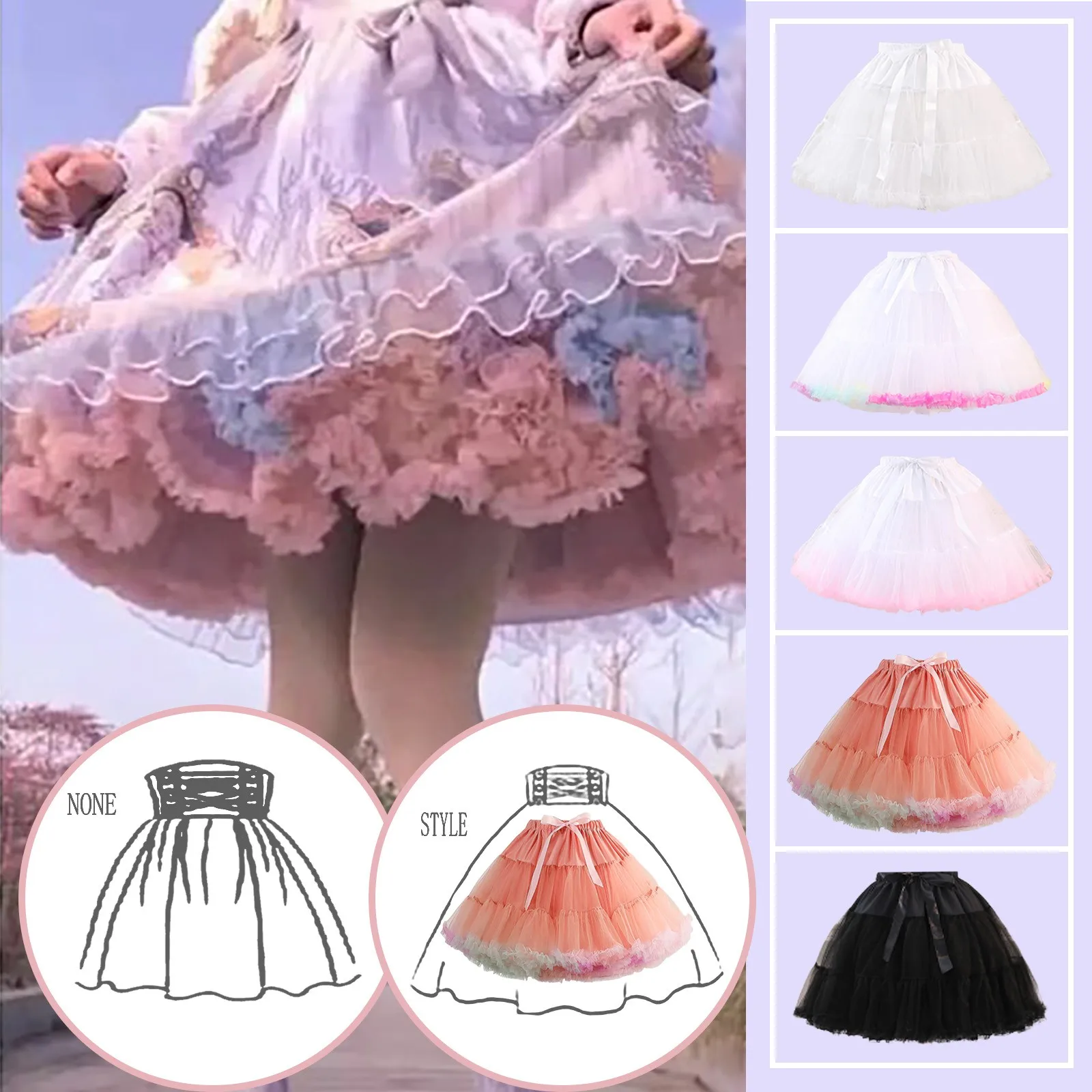 Handmade Colorful Flowers Petticoat Lolita Skirt Support Harvest Kawaii Short Dress Halloween Accessories Cute Girl Korea Dress