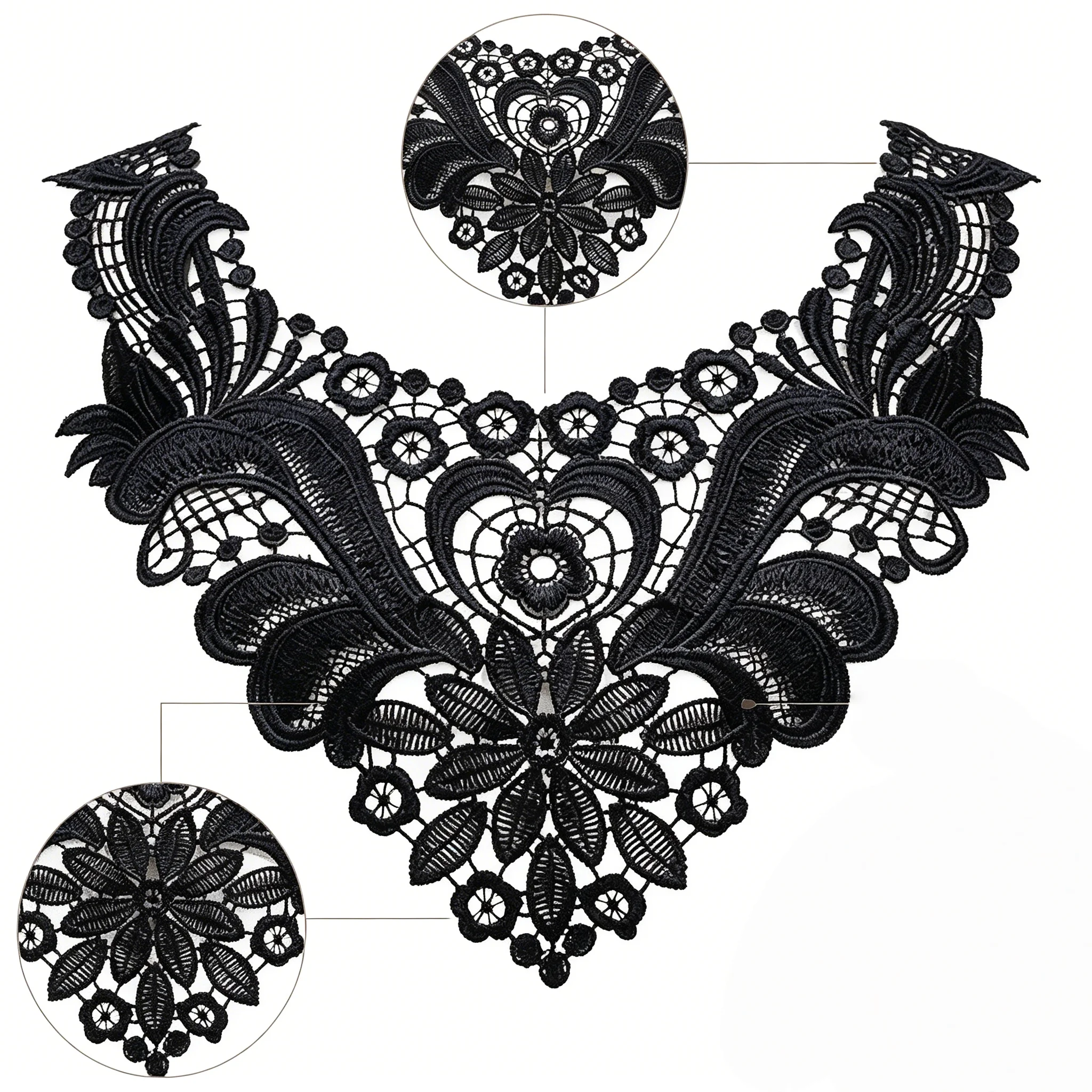 2 pièces d'accessoires en tissu brodé de dentelle pour le bricolage. Peut être utilisé sur les vêtements, les robes de mariée et les robes de cérémonie.
