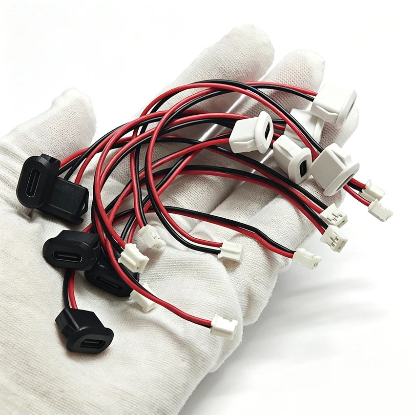 3PCS TYPE-C 2P Glue Direct Pressure Female Seat For Desk Lamp Electric Car Elliptical Charging Port Black/White With Terminals