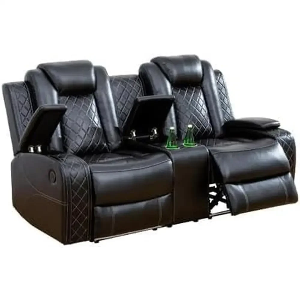 Modern Power Leather Recliner Sofa Set LED Lights USB Cup Holder Storage Sofa Loveseat Chair